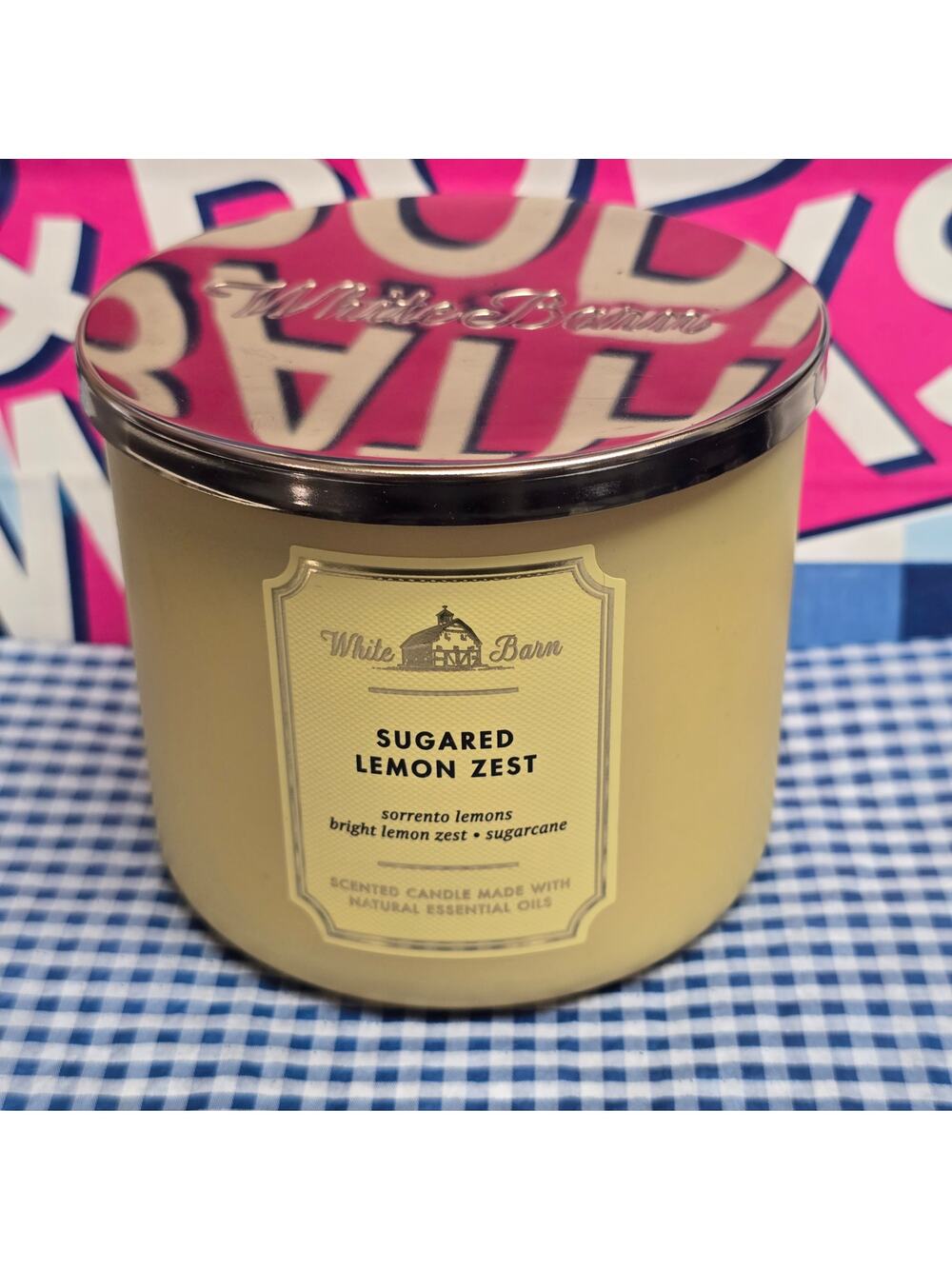 BBW Sugared Lemon Zest Large 3 Wick Candle Home Fragrance Decor White Barn